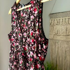 Hot Topic Grunge Floral Long Sheer Empire Waist Button Tiered Sleeveless Dress L